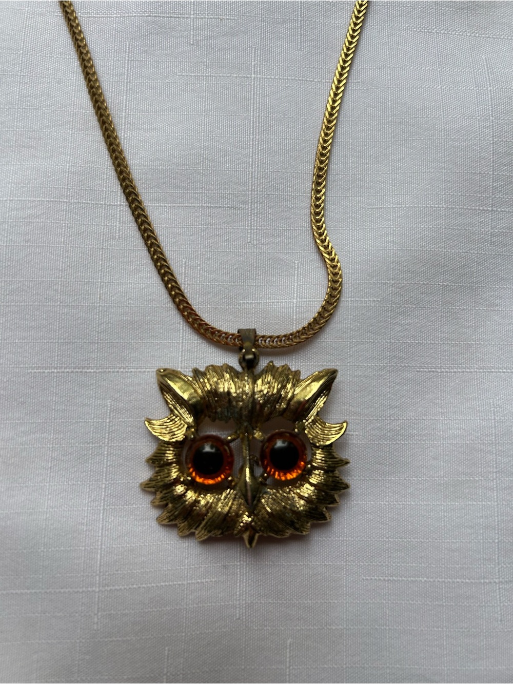 Gold Owl Pendant Necklace with Amber Accent Eyes - Women Jewelry